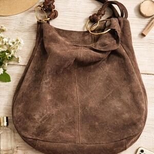 Claudia Firenza brown suede leather bag with gold hardware